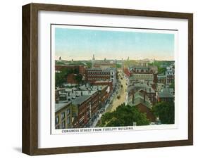 Portland, Maine - View of Congress Street from the Fidelity Building-Lantern Press-Framed Art Print