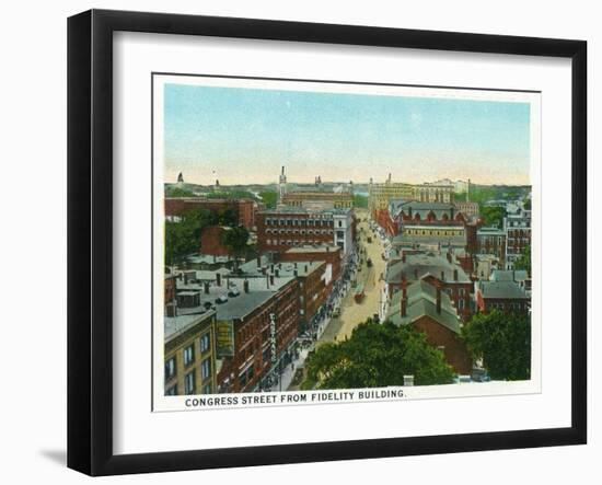 Portland, Maine - View of Congress Street from the Fidelity Building-Lantern Press-Framed Art Print