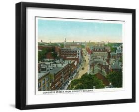 Portland, Maine - View of Congress Street from the Fidelity Building-Lantern Press-Framed Art Print