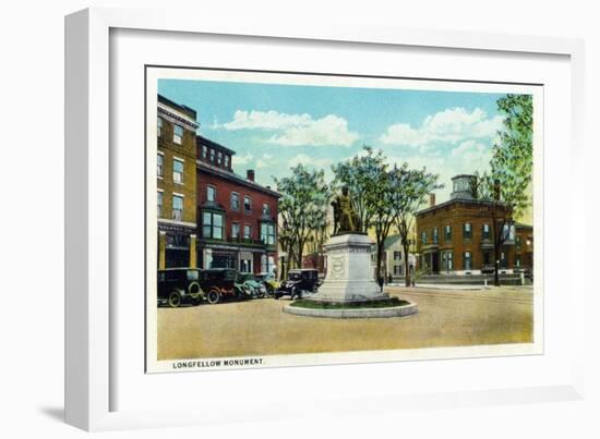 Portland, Maine - View of Longfellow Monument and Longfellow Square-Lantern Press-Framed Art Print