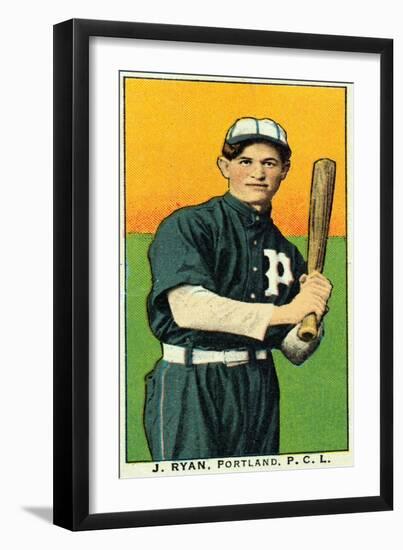 Portland, OR, Portland Pacific Coast League, J. Ryan, Baseball Card-Lantern Press-Framed Art Print