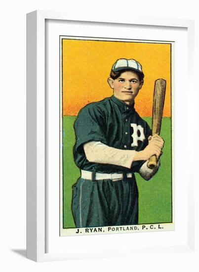 Portland, OR, Portland Pacific Coast League, J. Ryan, Baseball Card-Lantern Press-Framed Art Print