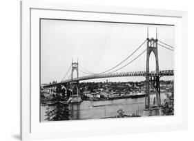 Portland, OR View of St. John Bridge over Columbia Photograph - Portland, OR-Lantern Press-Framed Art Print