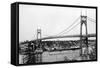 Portland, OR View of St. John Bridge over Columbia Photograph - Portland, OR-Lantern Press-Framed Stretched Canvas