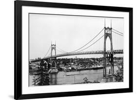 Portland, OR View of St. John Bridge over Columbia Photograph - Portland, OR-Lantern Press-Framed Premium Giclee Print