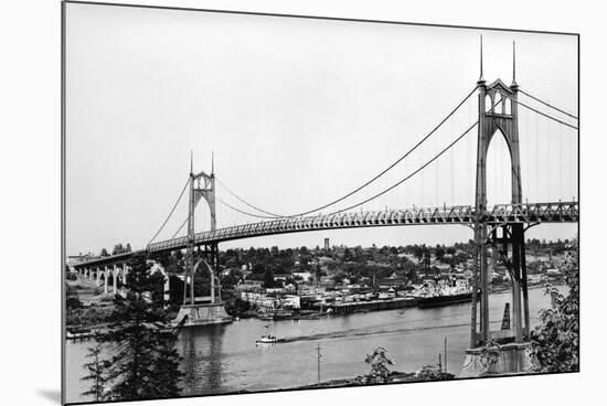 Portland, OR View of St. John Bridge over Columbia Photograph - Portland, OR-Lantern Press-Mounted Premium Giclee Print