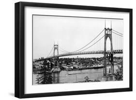 Portland, OR View of St. John Bridge over Columbia Photograph - Portland, OR-Lantern Press-Framed Art Print