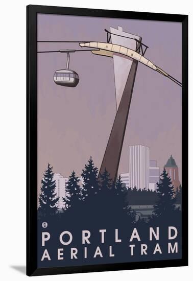 Portland, Oregon - Aerial Tram Scene-Lantern Press-Framed Art Print