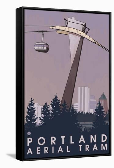 Portland, Oregon - Aerial Tram Scene-Lantern Press-Framed Stretched Canvas