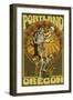 Portland, Oregon - Day of the Dead - Skeleton Holding Sugar Skull-Lantern Press-Framed Art Print