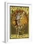Portland, Oregon - Day of the Dead - Skeleton Holding Sugar Skull-Lantern Press-Framed Art Print