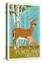 Portland, Oregon - Deer and Fawn-Lantern Press-Stretched Canvas