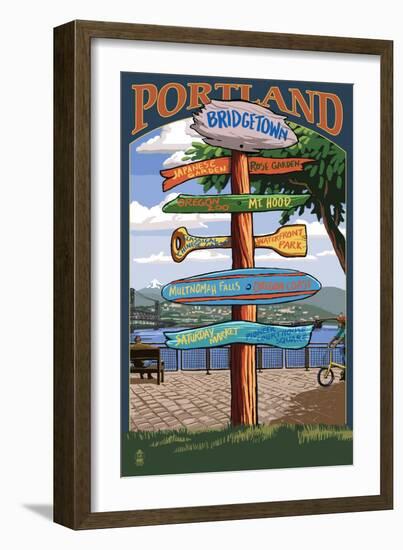 Portland, Oregon Destinations Sign-Lantern Press-Framed Art Print