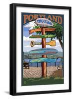 Portland, Oregon Destinations Sign-Lantern Press-Framed Art Print