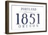 Portland, Oregon - Established Date (Blue)-Lantern Press-Framed Art Print