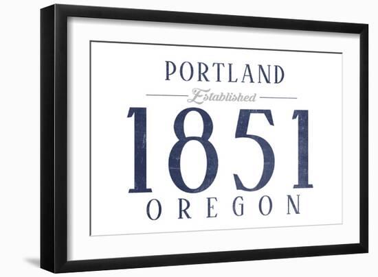 Portland, Oregon - Established Date (Blue)-Lantern Press-Framed Art Print