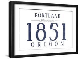 Portland, Oregon - Established Date (Blue)-Lantern Press-Framed Art Print