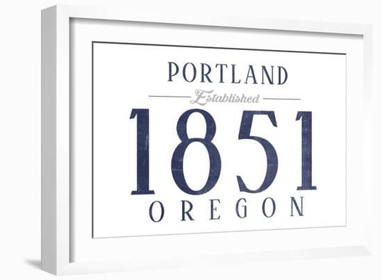 Portland, Oregon - Established Date (Blue)-Lantern Press-Framed Art Print