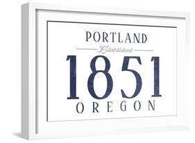 Portland, Oregon - Established Date (Blue)-Lantern Press-Framed Art Print
