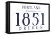 Portland, Oregon - Established Date (Blue)-Lantern Press-Framed Stretched Canvas