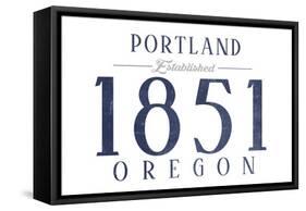 Portland, Oregon - Established Date (Blue)-Lantern Press-Framed Stretched Canvas