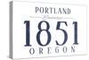 Portland, Oregon - Established Date (Blue)-Lantern Press-Stretched Canvas