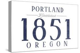 Portland, Oregon - Established Date (Blue)-Lantern Press-Stretched Canvas