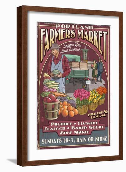 Portland, Oregon - Farmer's Market-Lantern Press-Framed Art Print