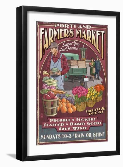 Portland, Oregon - Farmer's Market-Lantern Press-Framed Art Print