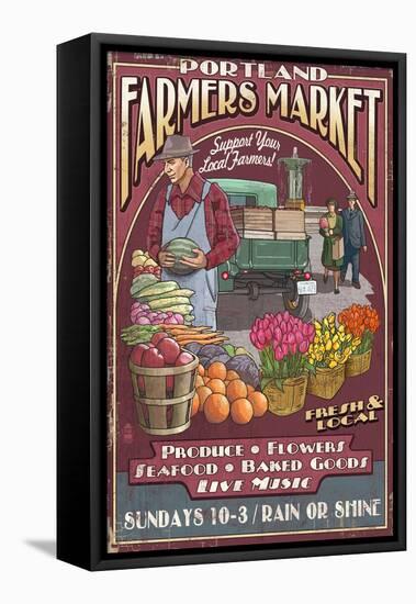 Portland, Oregon - Farmer's Market-Lantern Press-Framed Stretched Canvas