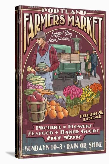 Portland, Oregon - Farmer's Market-Lantern Press-Stretched Canvas