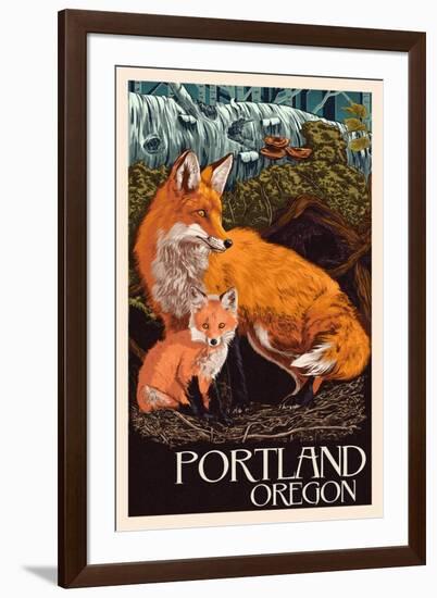Portland, Oregon - Fox and Kit-Lantern Press-Framed Art Print