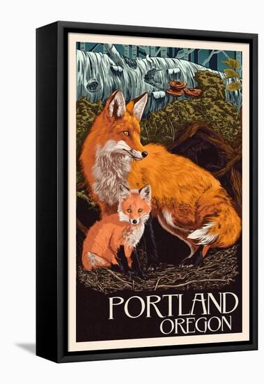 Portland, Oregon - Fox and Kit-Lantern Press-Framed Stretched Canvas