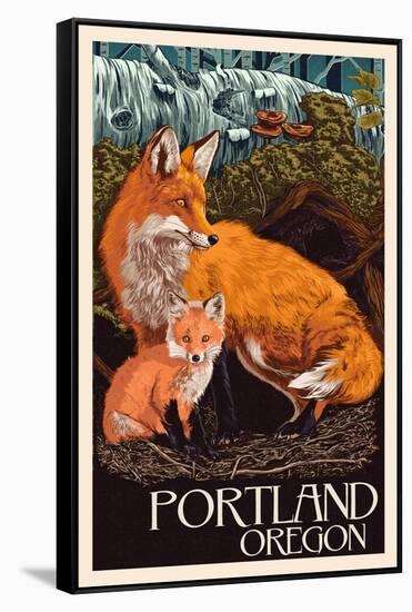 Portland, Oregon - Fox and Kit-Lantern Press-Framed Stretched Canvas