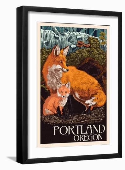 Portland, Oregon - Fox and Kit-Lantern Press-Framed Art Print