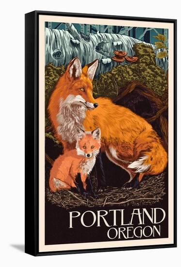 Portland, Oregon - Fox and Kit-Lantern Press-Framed Stretched Canvas