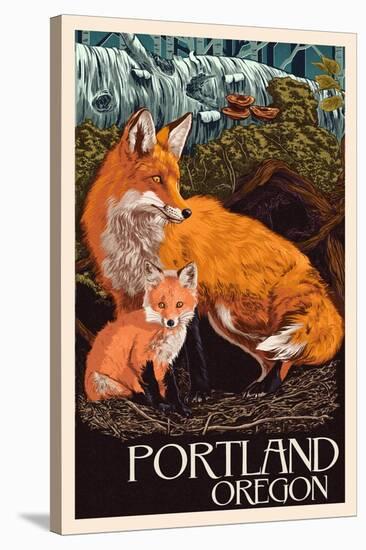 Portland, Oregon - Fox and Kit-Lantern Press-Stretched Canvas