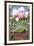Portland, Oregon - Garden and Magnolia Scene-Lantern Press-Framed Art Print