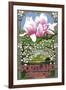 Portland, Oregon - Garden and Magnolia Scene-Lantern Press-Framed Art Print