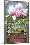 Portland, Oregon - Garden and Magnolia Scene-Lantern Press-Mounted Art Print