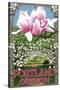 Portland, Oregon - Garden and Magnolia Scene-Lantern Press-Stretched Canvas