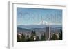 Portland, Oregon - Mt. Hood and City-Lantern Press-Framed Art Print