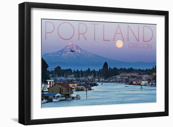 Portland, Oregon - Mt. Hood with Purple Sky and Water-Lantern Press-Framed Art Print