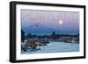 Portland, Oregon - Mt. Hood with Purple Sky and Water-Lantern Press-Framed Art Print