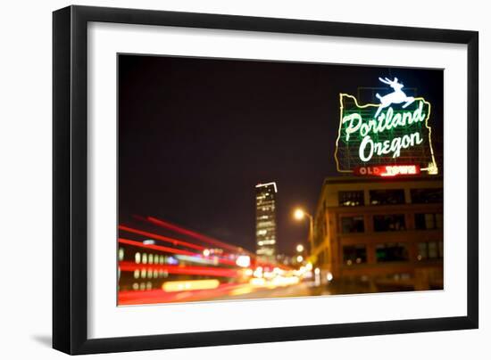 Portland, Oregon - Neon Sign-Lantern Press-Framed Art Print