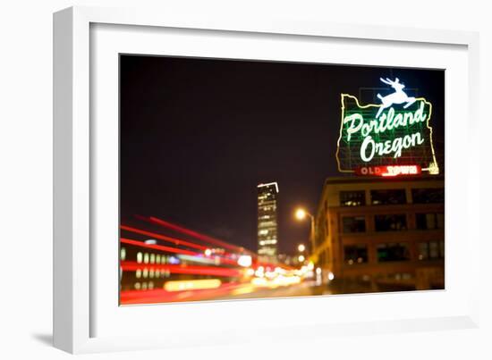 Portland, Oregon - Neon Sign-Lantern Press-Framed Art Print