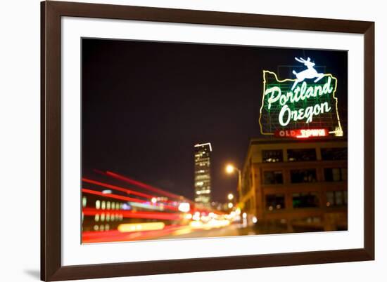 Portland, Oregon - Neon Sign-Lantern Press-Framed Art Print