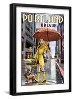 Portland, Oregon - Rain Girl-Lantern Press-Framed Art Print