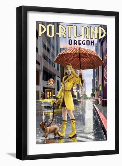 Portland, Oregon - Rain Girl-Lantern Press-Framed Art Print