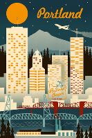 Portland  Oregon - Retro Skyline-null-Framed Art Print